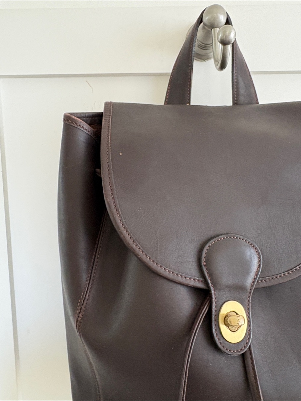 Vintage Sports Coach Sportcoach chocolate Brown leather backpack - Picture 3 of 9